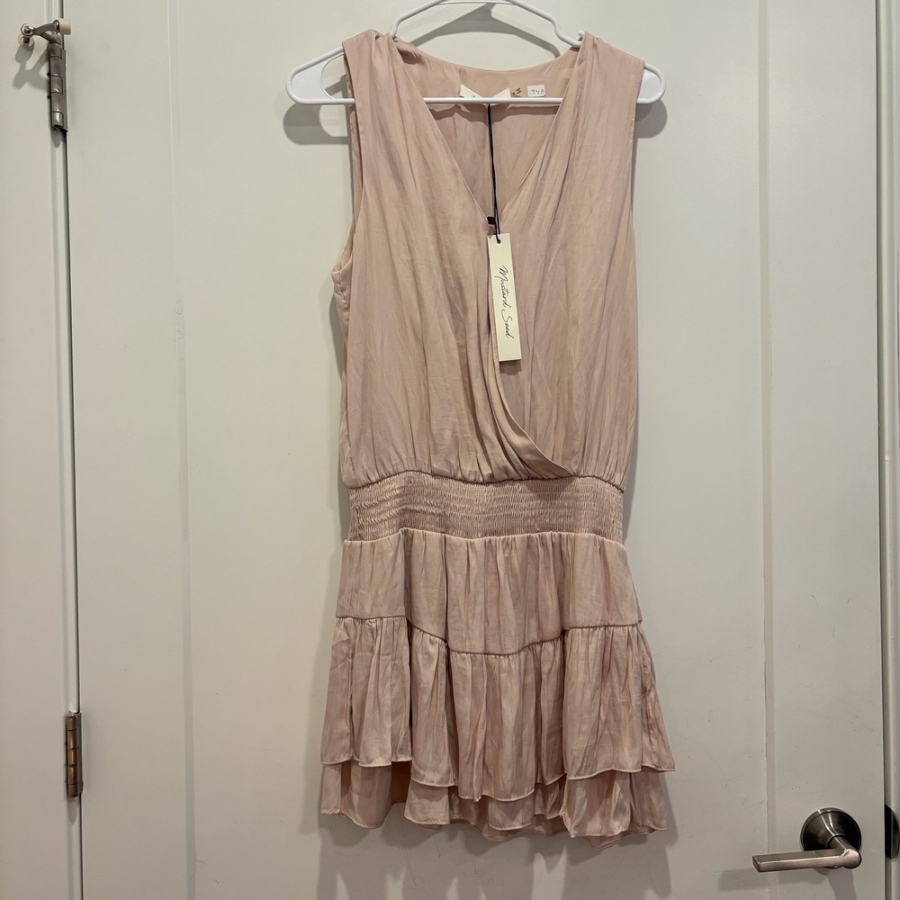 Mustard‎ Seed Blush Pink Smocked Waist Tiered Ruffle Mini Dress S14934 Small